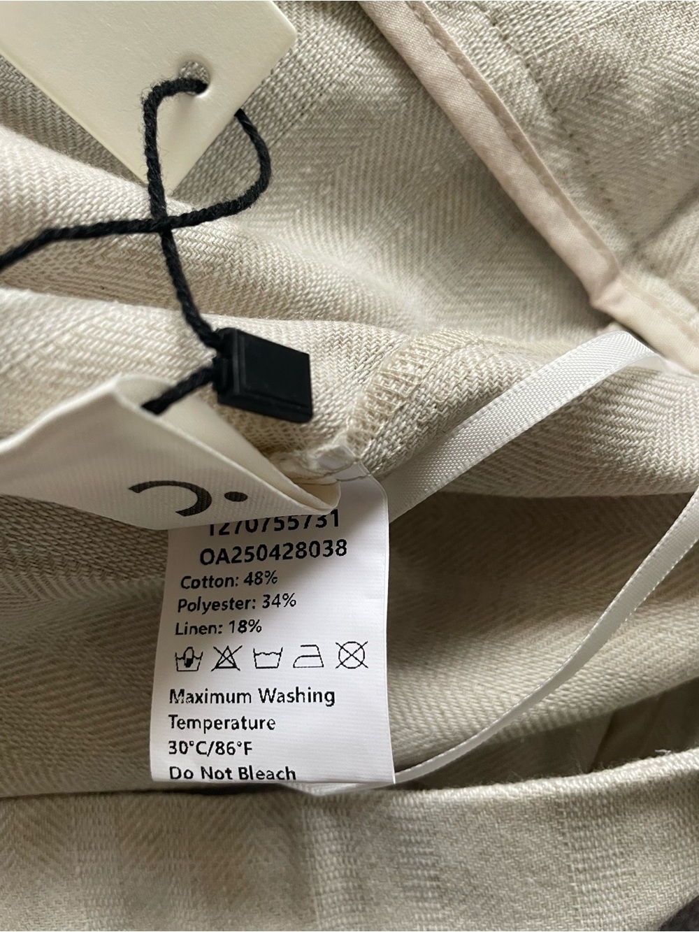 NWT COMMENSE Linen Blend Wide Leg Pants M Khaki Pleated Herringbone - Picture 9 of 9